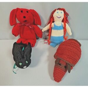 Handmade Crochet Lot of 4 Animals Dolls Toys -‎ Bear, Mermaid, Rabbit, Armadillo
